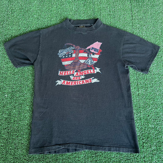 VTG 70s Hells Angels Are Americans Biker FBI RICO Political T-Shirt Small 19x24.75"