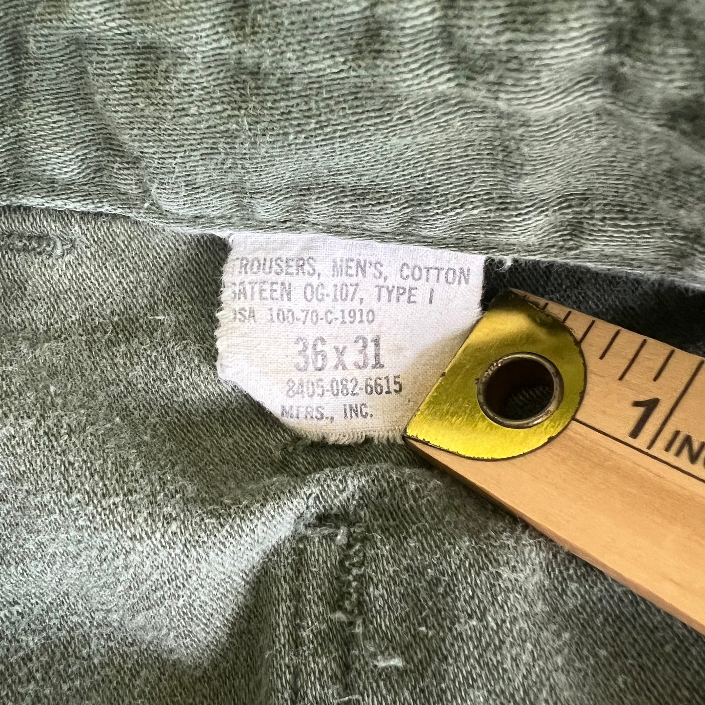 70s Vietnam War OG-107 Type 1 Zipper Fly Baggy Straight Green Pants - 33x28" 18.5" Openings