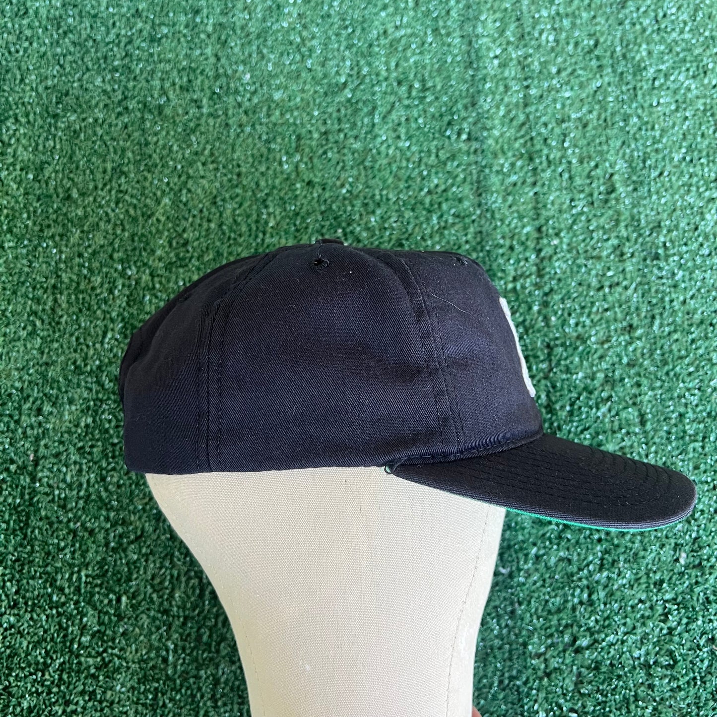 90s Black Malcolm X Blockhead Black Wool Snapback USA Made Hat Cap
