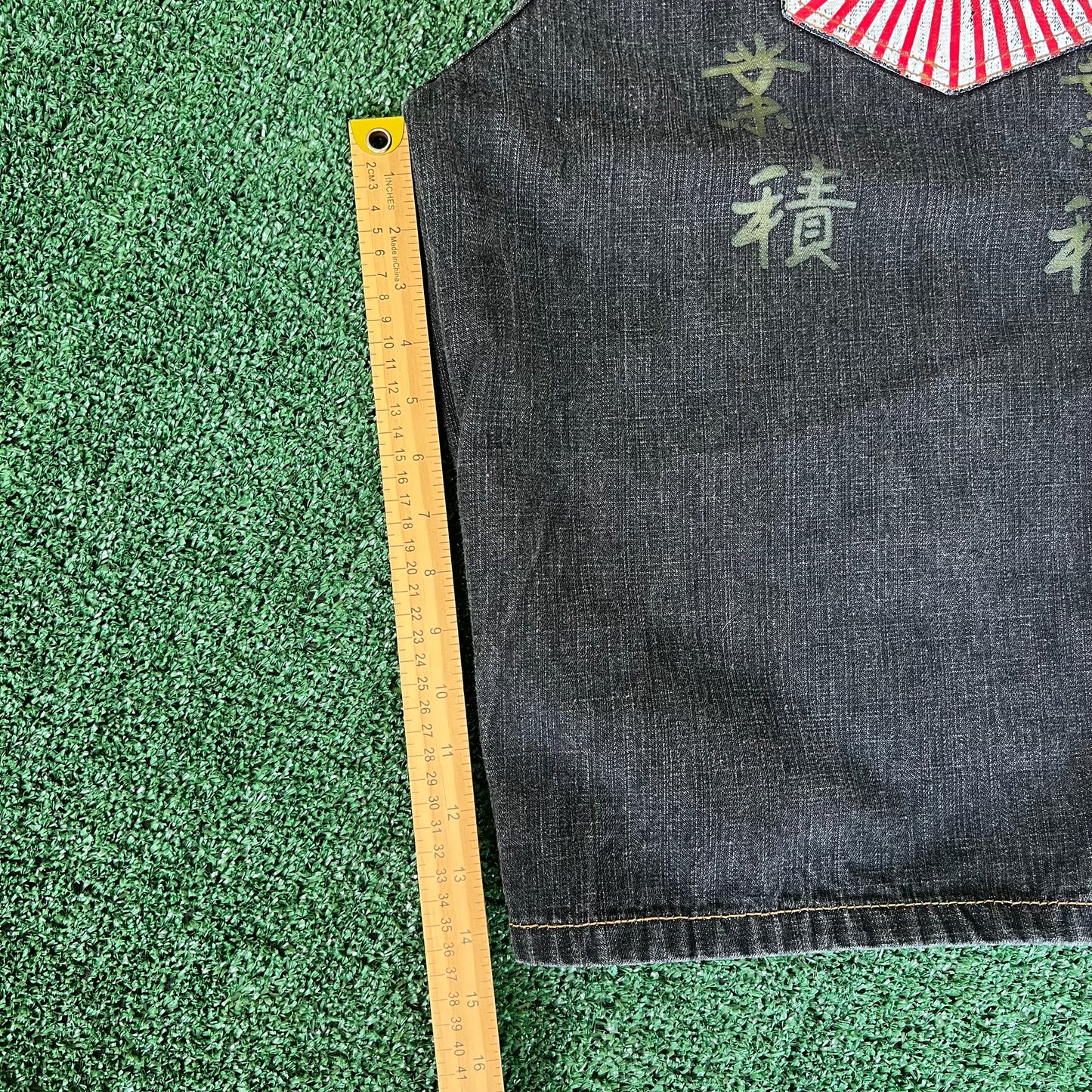 Y2K Brooklyn Express Rising Sun Baggy Black Jean Shorts - 34x14.5"