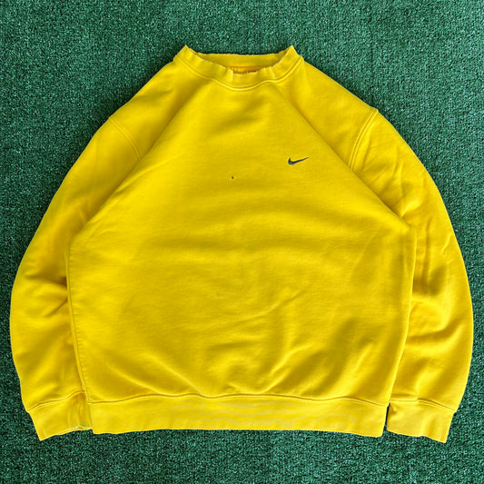 Y2K Nike Yellow Mini Swoosh Distressed Sweatshirt - XL