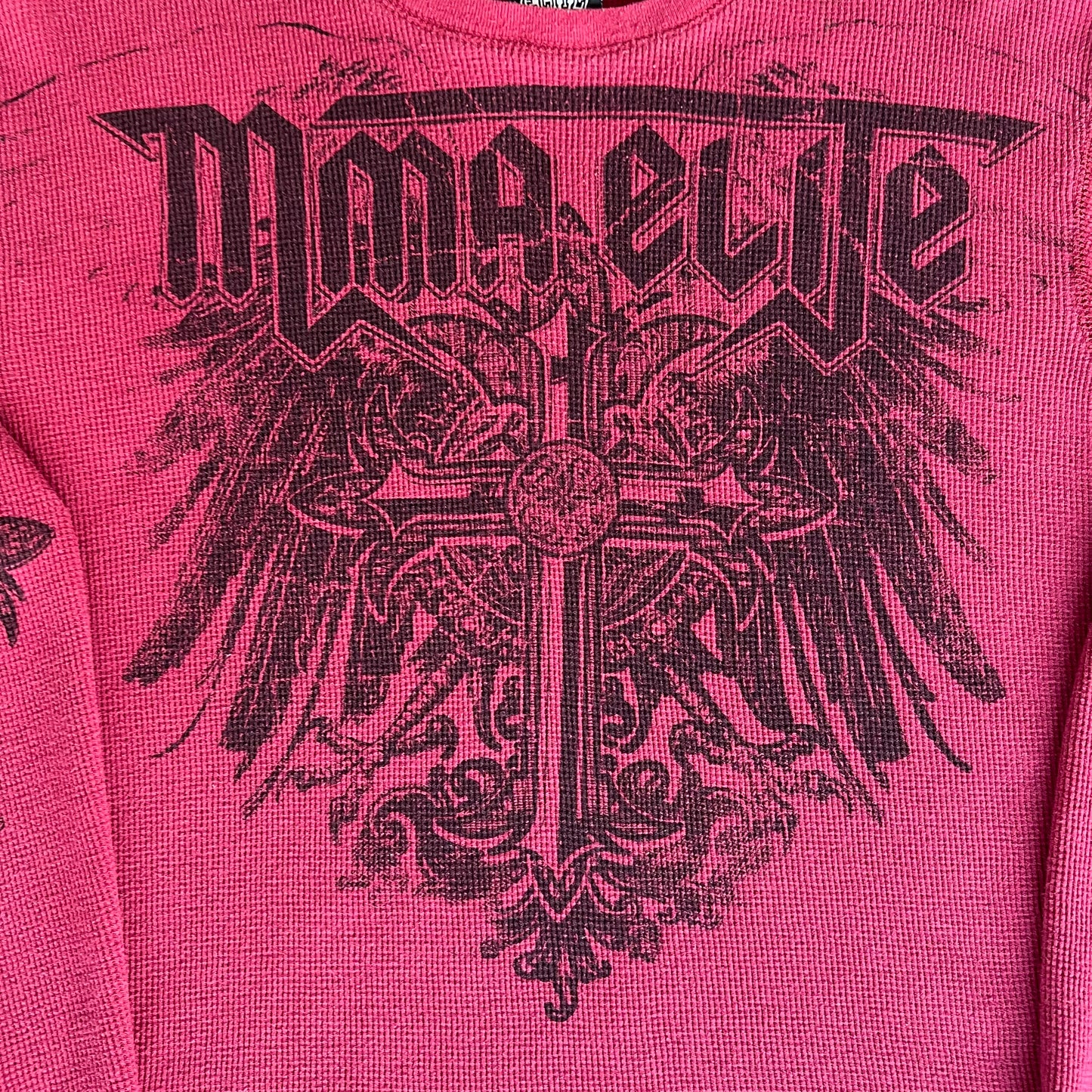 Y2K MMA Elite Cross Tribal Dark Red Thermal Long Sleeve T-Shirt - XL