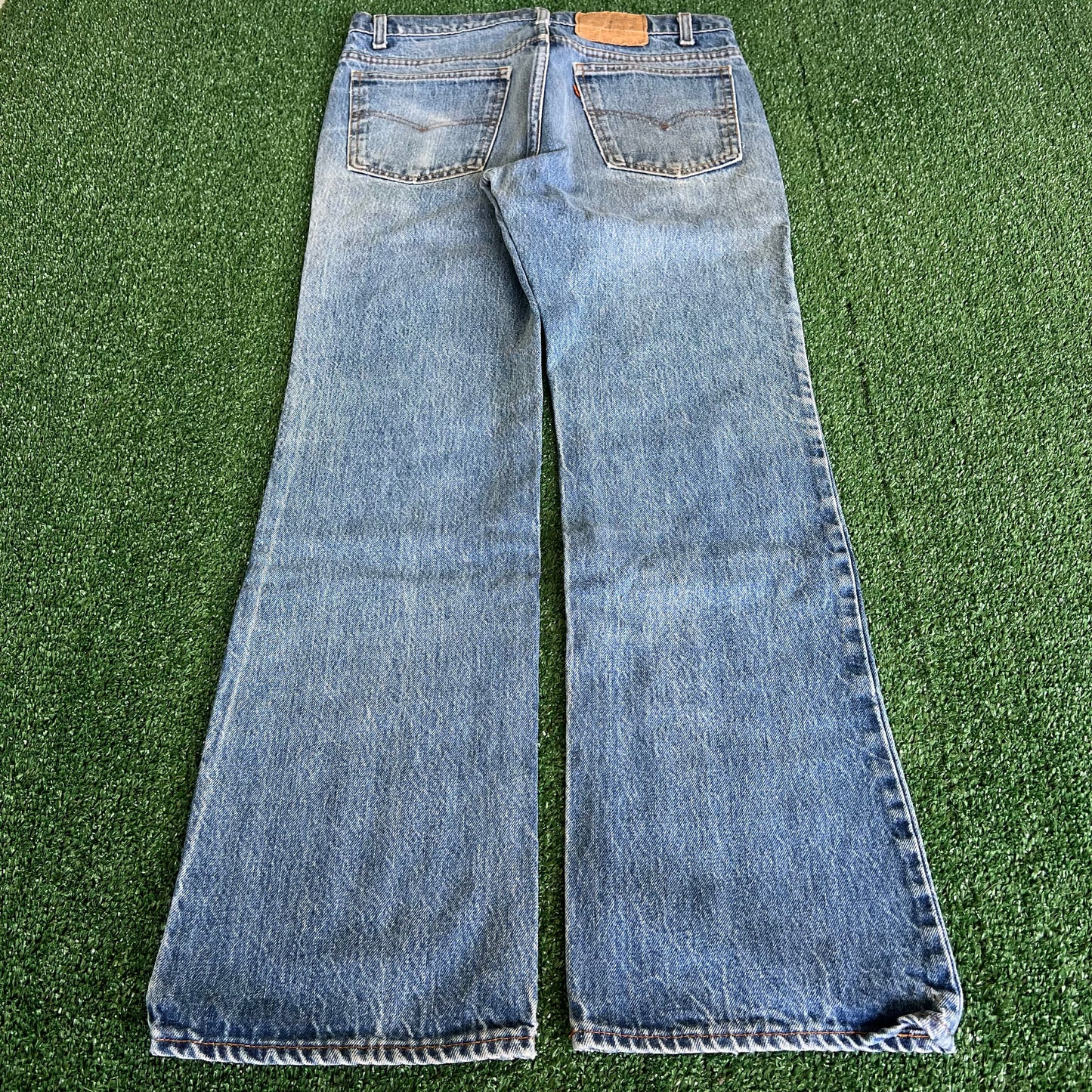 80s Levi's Orange Tab 20517-0217 Bootcut Flare Whisker Blue Jeans 33x30"