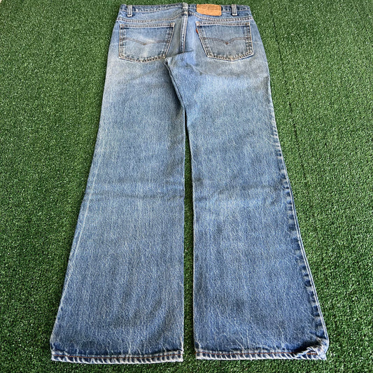 80s Levi's Orange Tab 20517-0217 Bootcut Flare Whisker Blue Jeans 33x30"