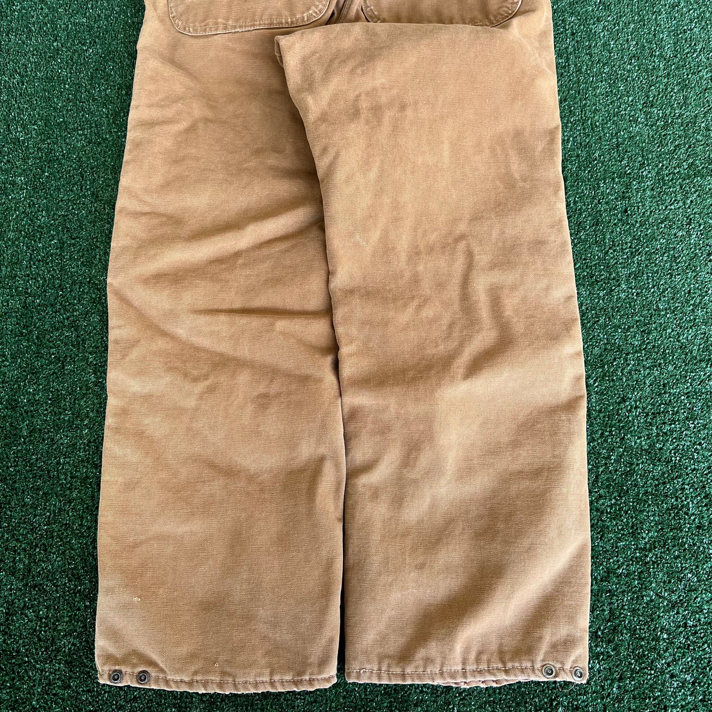 70s Carhartt Brown Canvas Red Lined Quilted Talon Zipper Pants - 32x27.5"