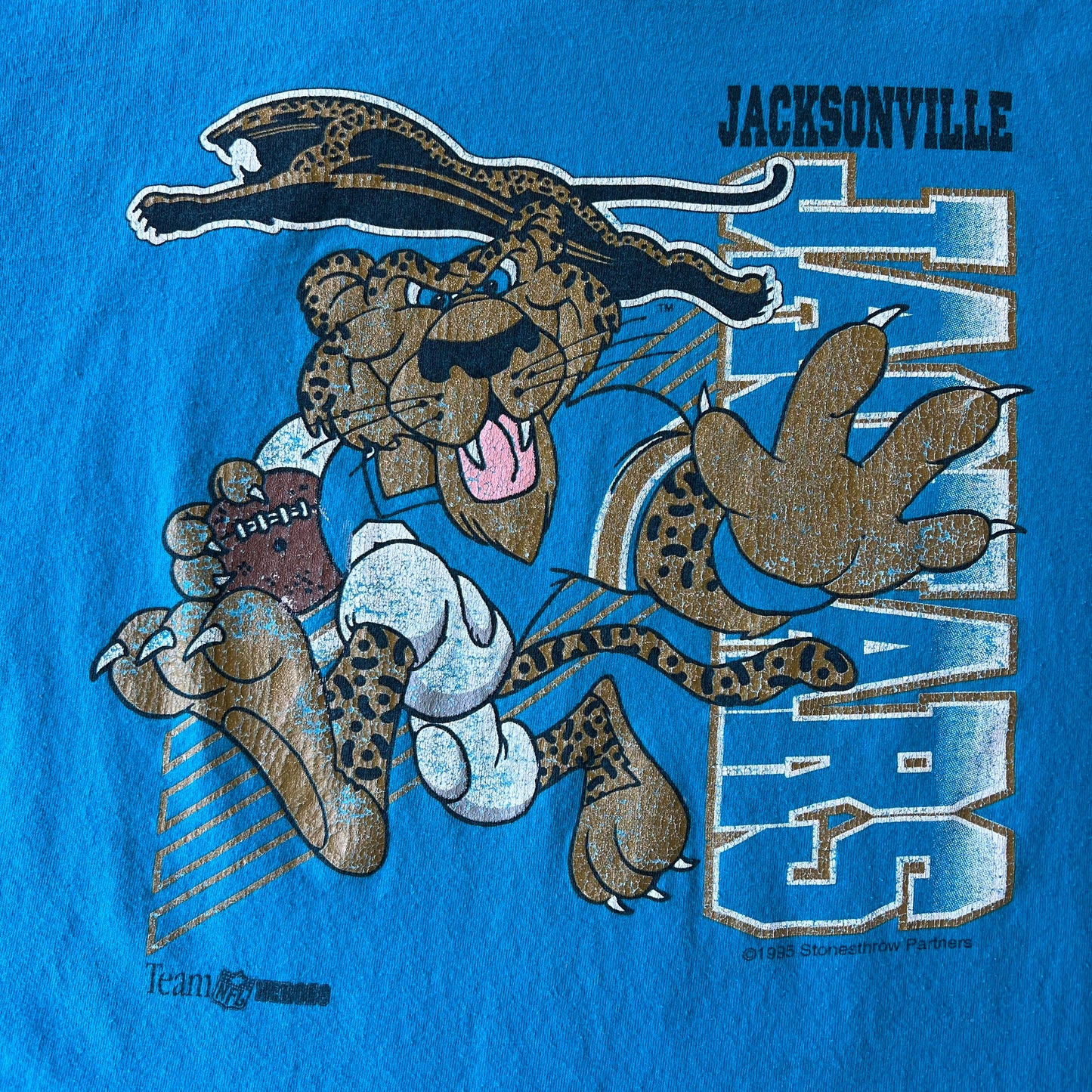 1995 Mens NFL Jacksonville Jaguars Banned Logo Team Heros Cartoon T-Shirt - XL
