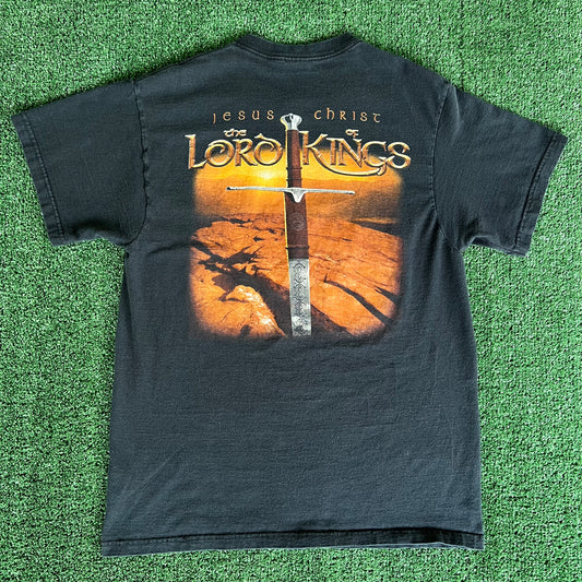 Y2K The Lord Of Rings Movie Jesus Parody T-Shirt Faded Black - Medium