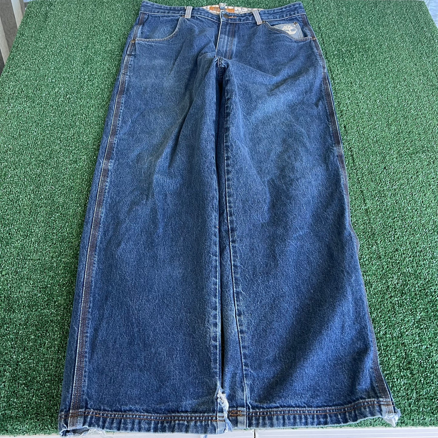 Y2K Timberland Boot Co Baggy Wide-Leg Blue Jeans - 38x32" 20" Opens