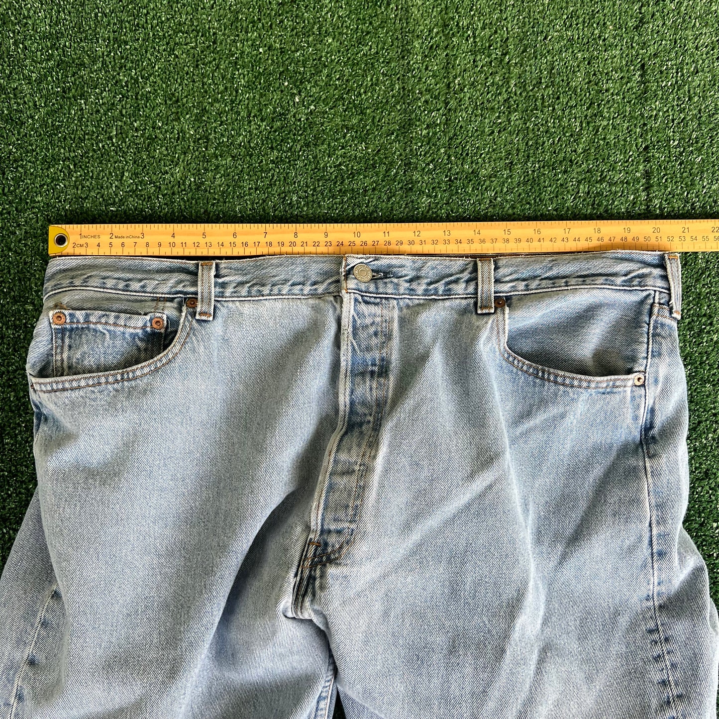 90s Levi's 501 Center Patch Button Fly Light Blue USA Jeans - 41x31"