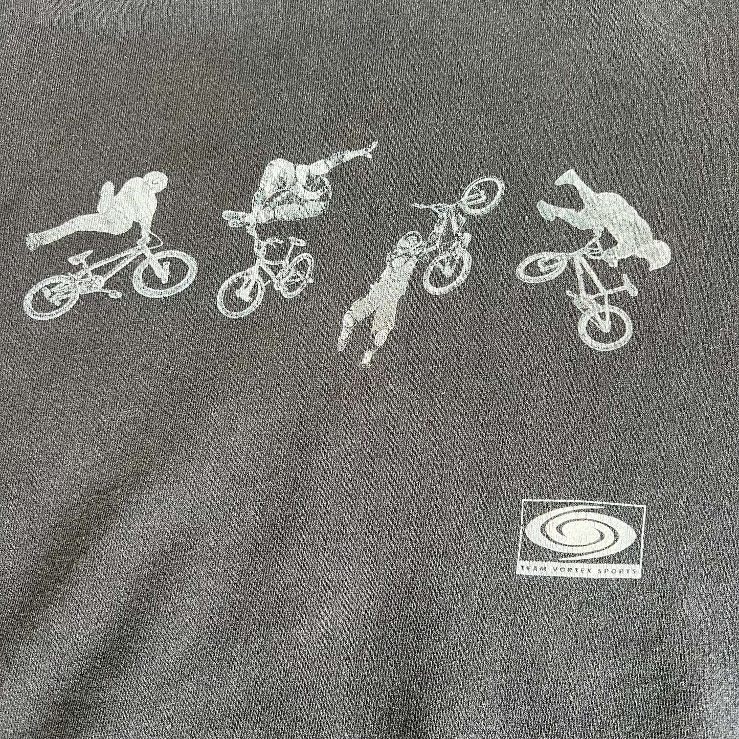 90s BMX Motorcross Team Vortex Sports Faded Black Boxy Hoodie - Large