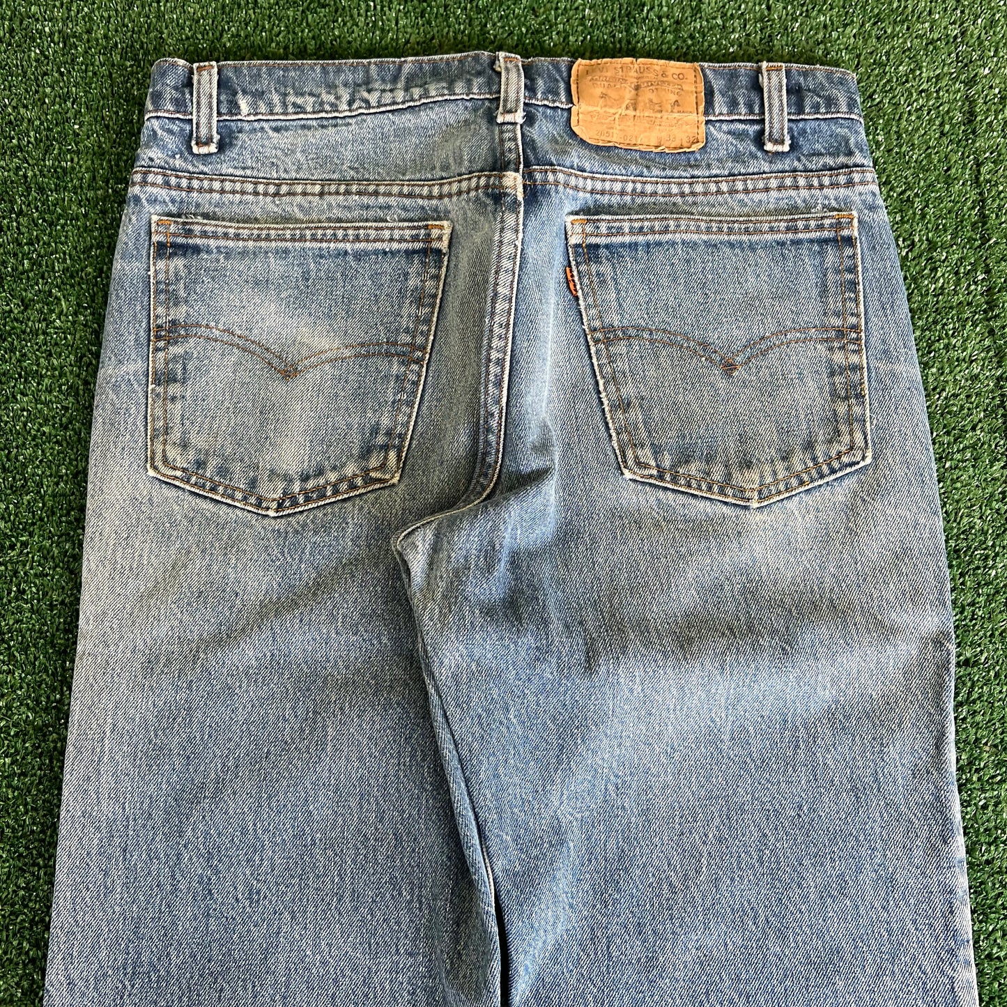80s Levi's Orange Tab 20517-0217 Bootcut Flare Whisker Blue Jeans 33x30"