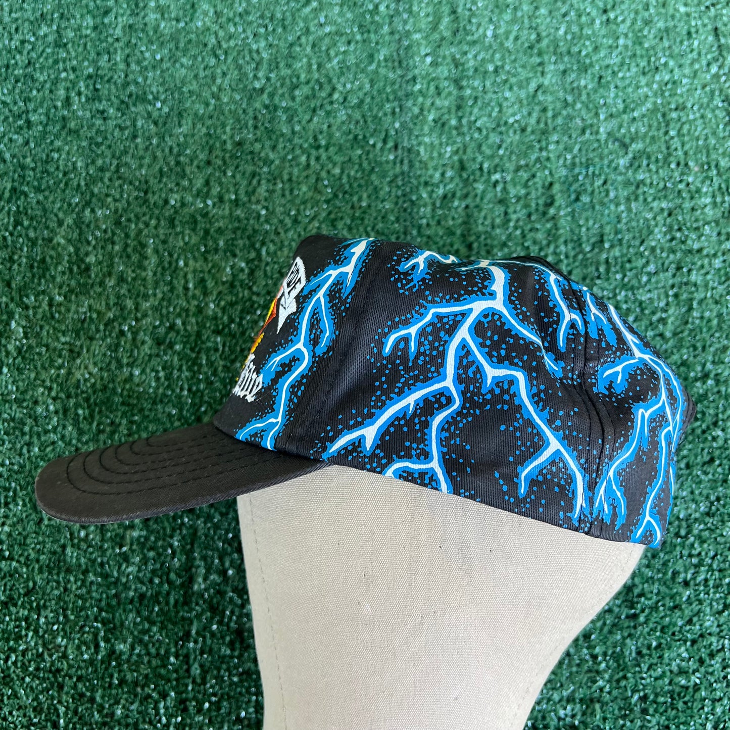 90s "Live to Ride Ride To Live" Bald Eagle AOP Faded Black Lightning Snapback Hat