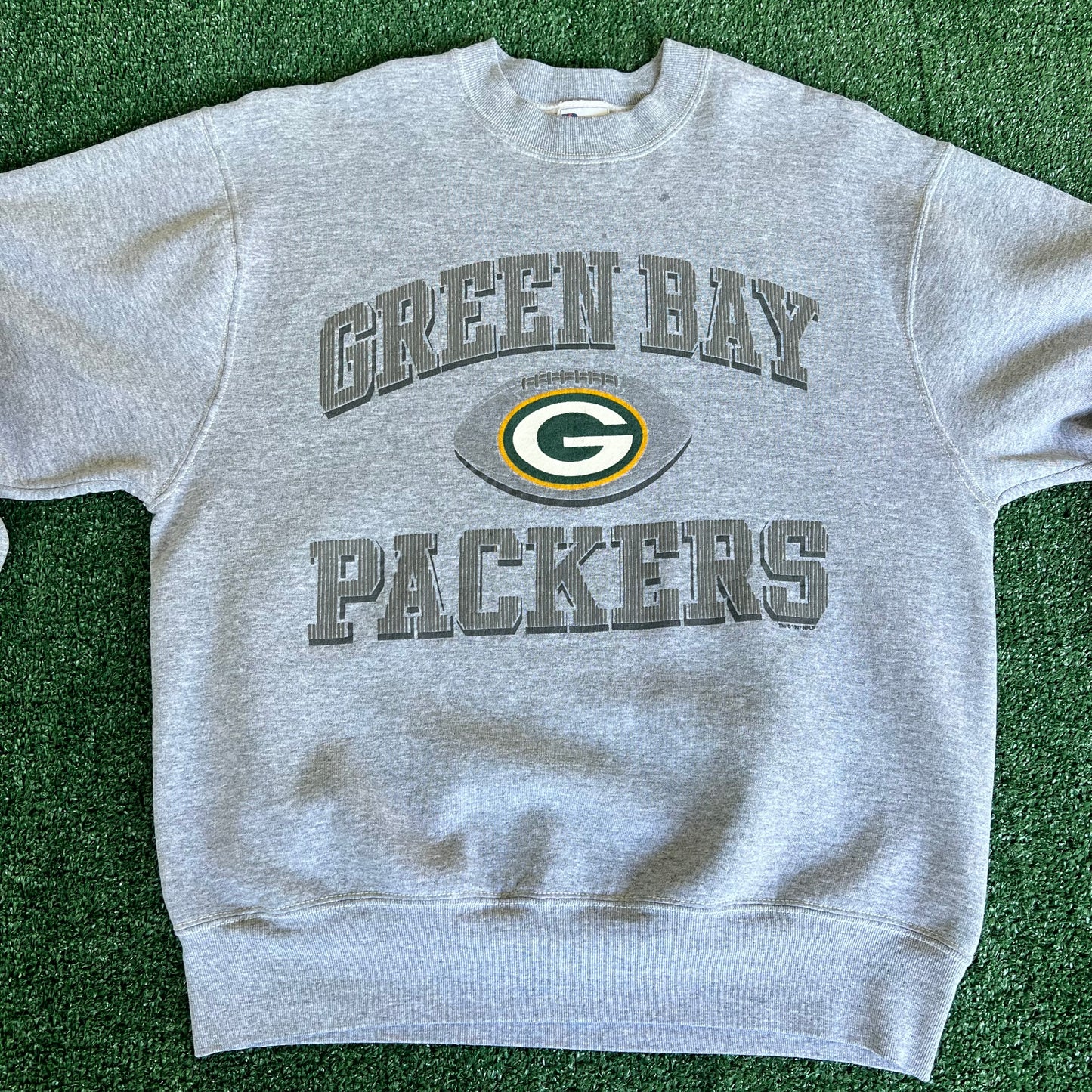 90s Pro Player NFL Green Bay Packers Gray Spellout Sweatshirt - Large