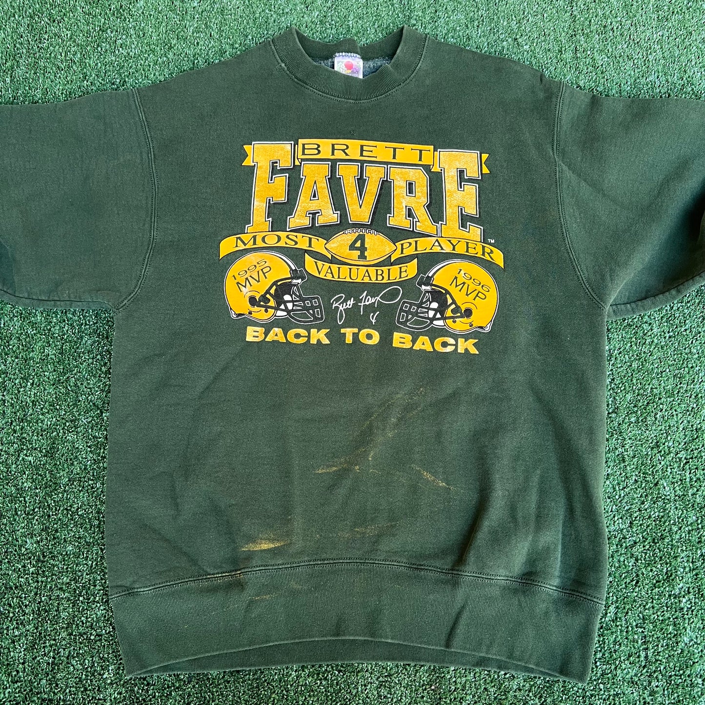 VTG 90s Men's NFL Green Bay Packers Brett Farve MVP Distressed Sweatshirt - Large