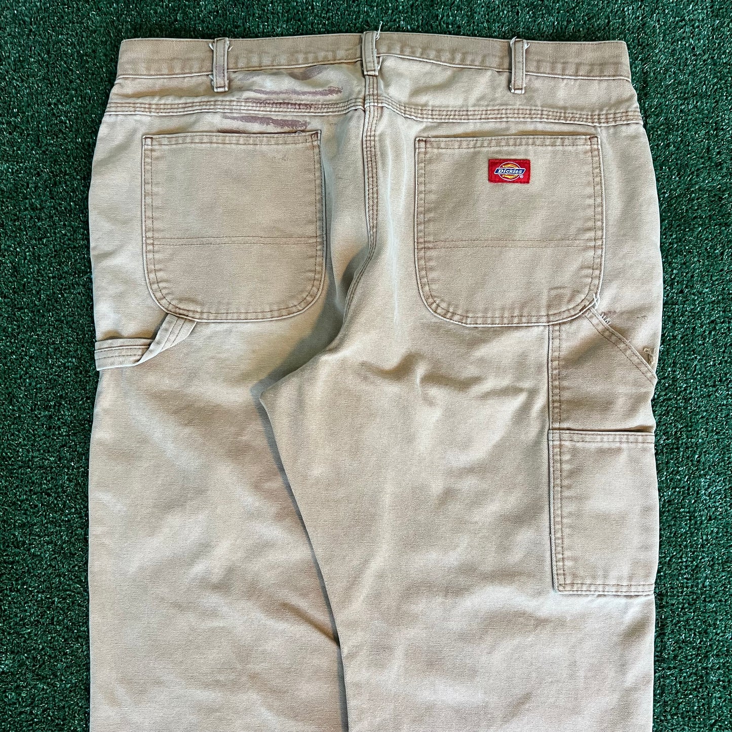 Y2K Dickies Baggy Straight Sun Faded Beige Canvas Carpenter Pants - 38x28" 18" Openings