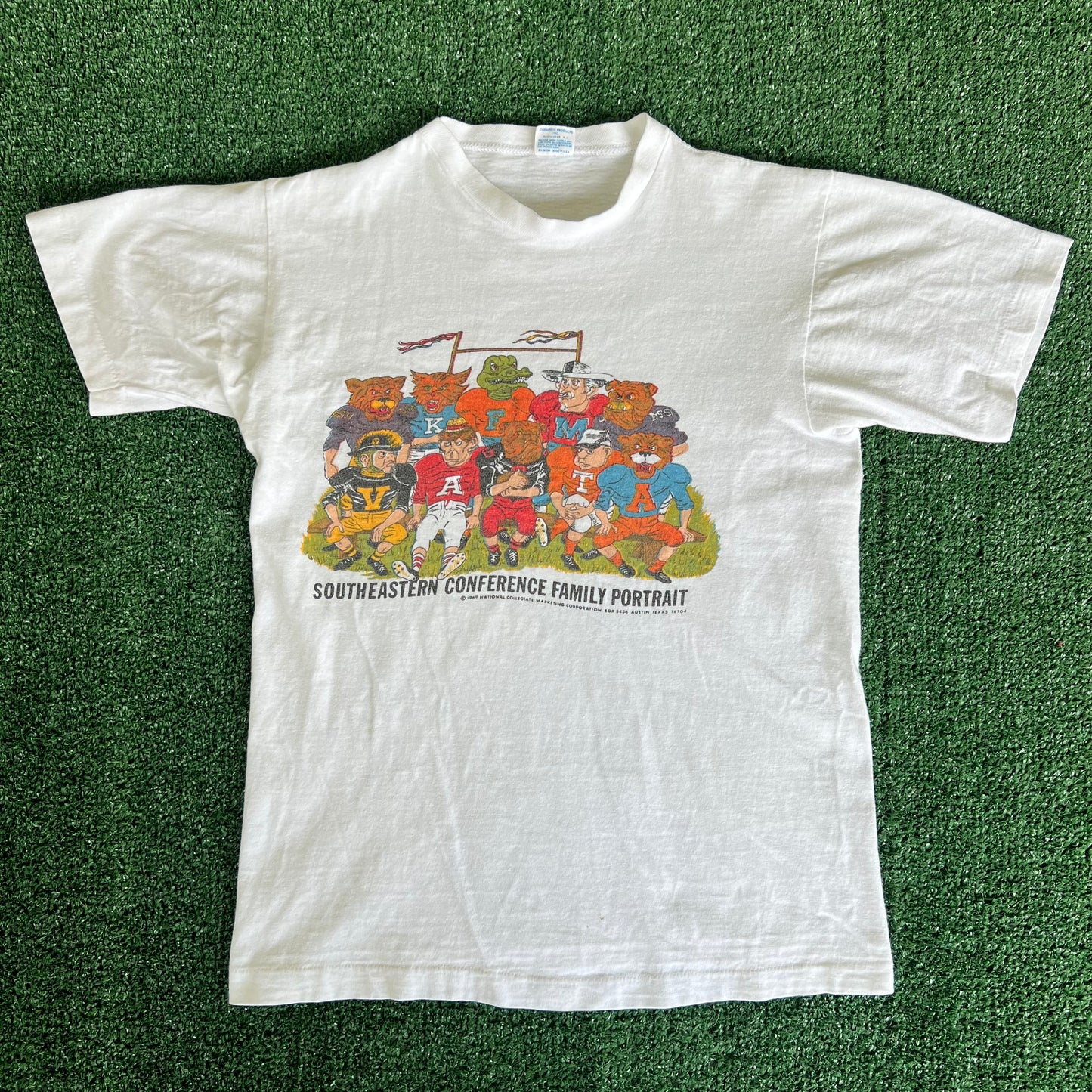 1969 Champion Blue Bar SEC Cartoon Mascots White T-Shirt - Small
