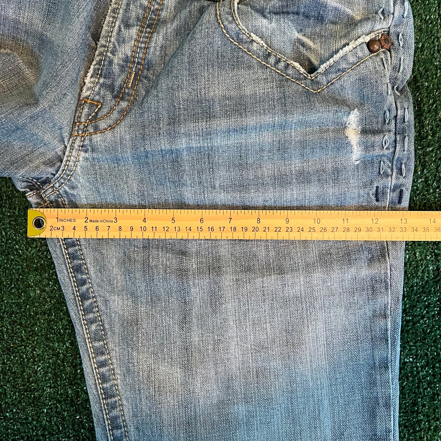 Y2K MEK Baggy Wide-Leg Bootcut Flared Light Wash Blue Jeans - 36x30" 20.5" Openings