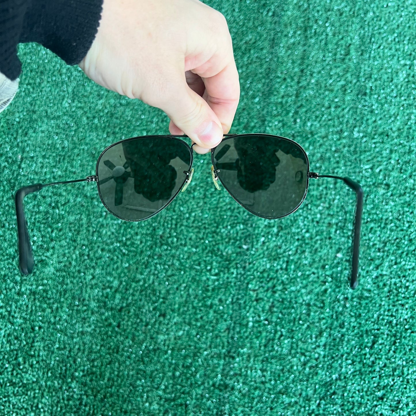 80s Ray-Ban Bausch & Lomb Black Frame Black Glass Lens Aviators 58-14 W Case