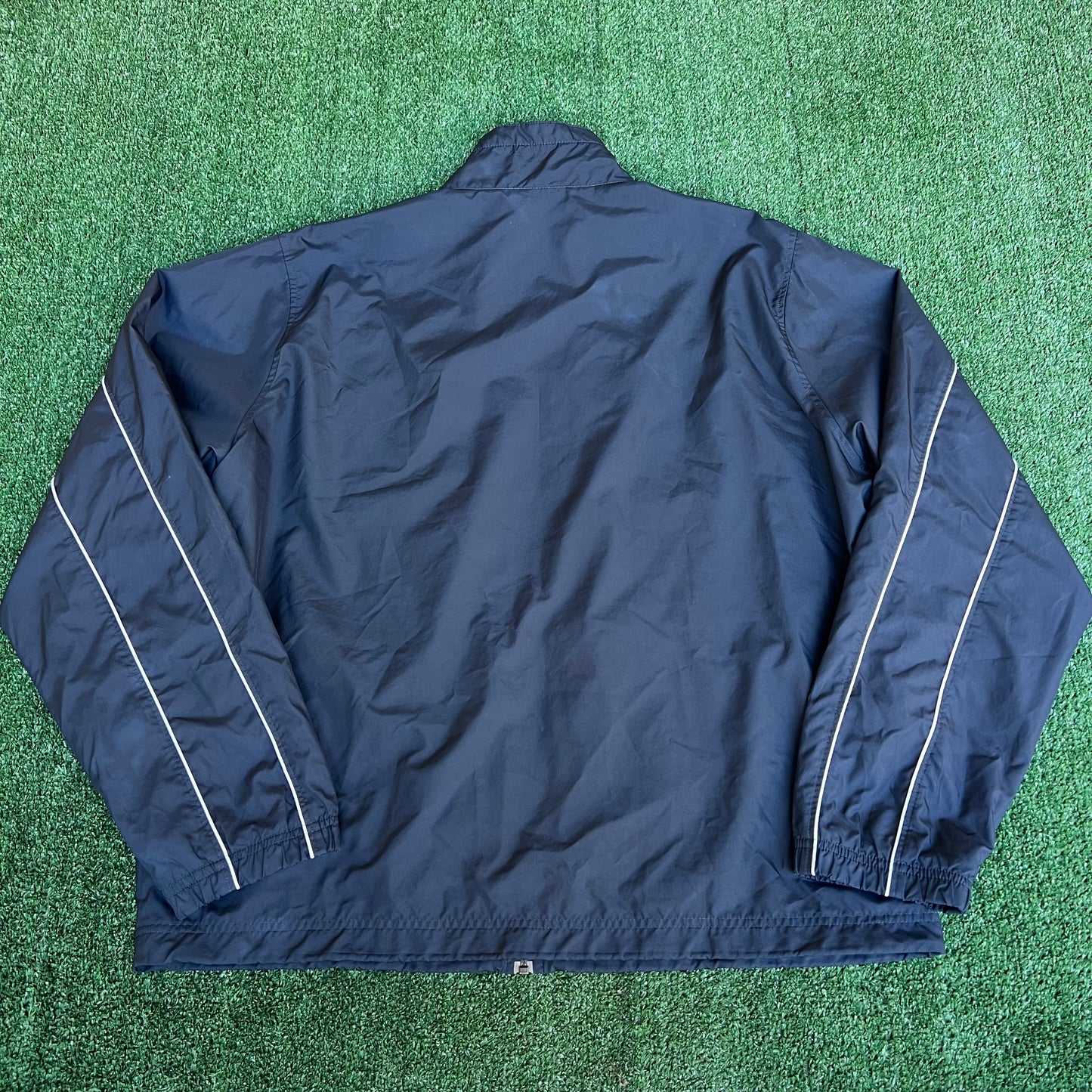 Vintage Y2K Men's Nike Baggy Navy Blue Striped Full Zip Windbreaker Jacket - 2XL