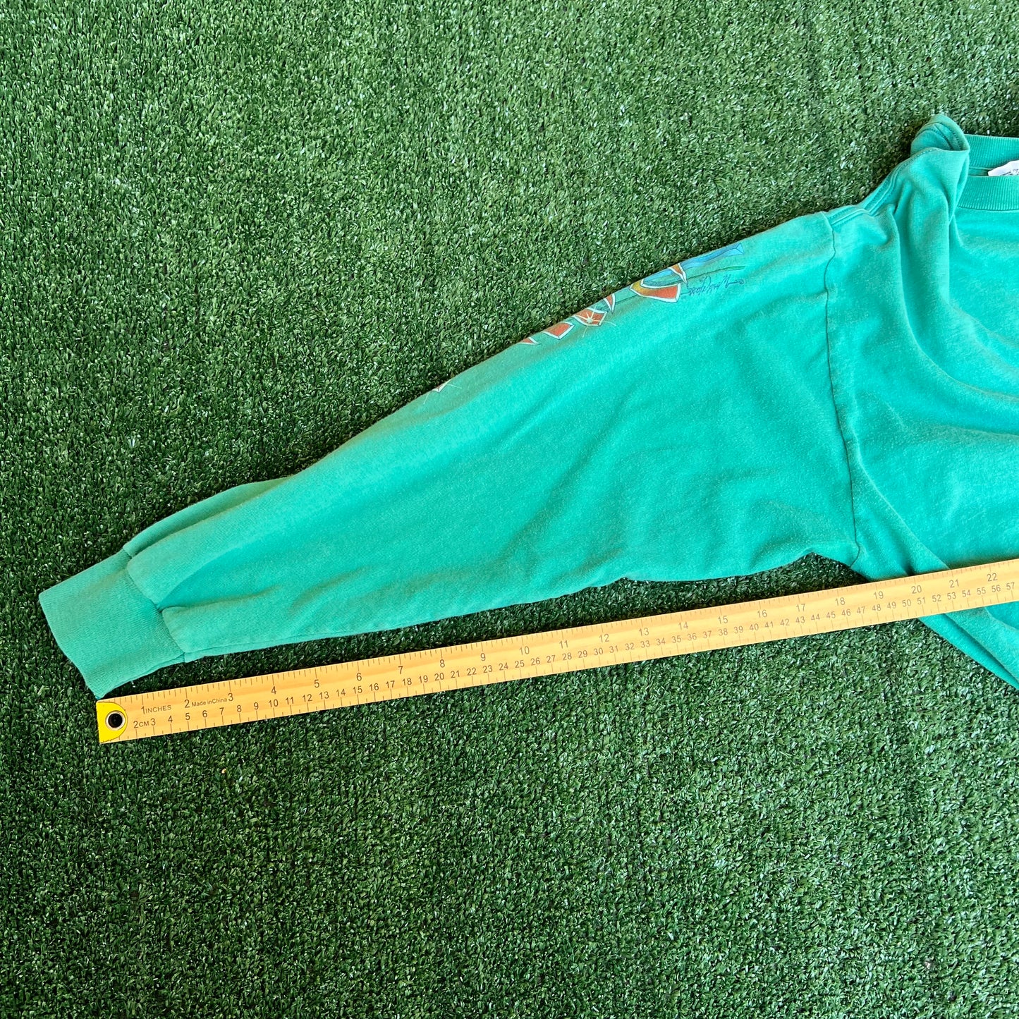 VTG 80s Men's Ron Jon Surf Shop Teal Green Long Sleeve Pocket T-Shirt XL 23x25.5