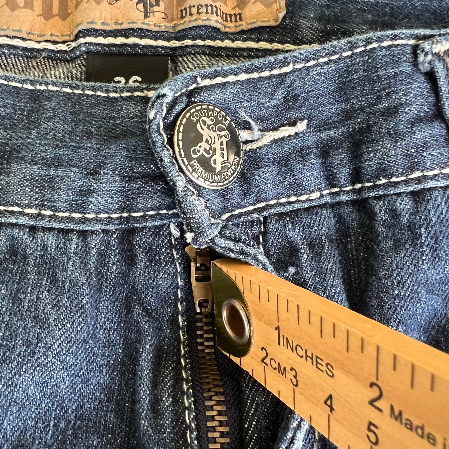 Y2K Southpole Premium Baggy Straight Dark Wash Blue Jeans - 35x30" 18" Openings
