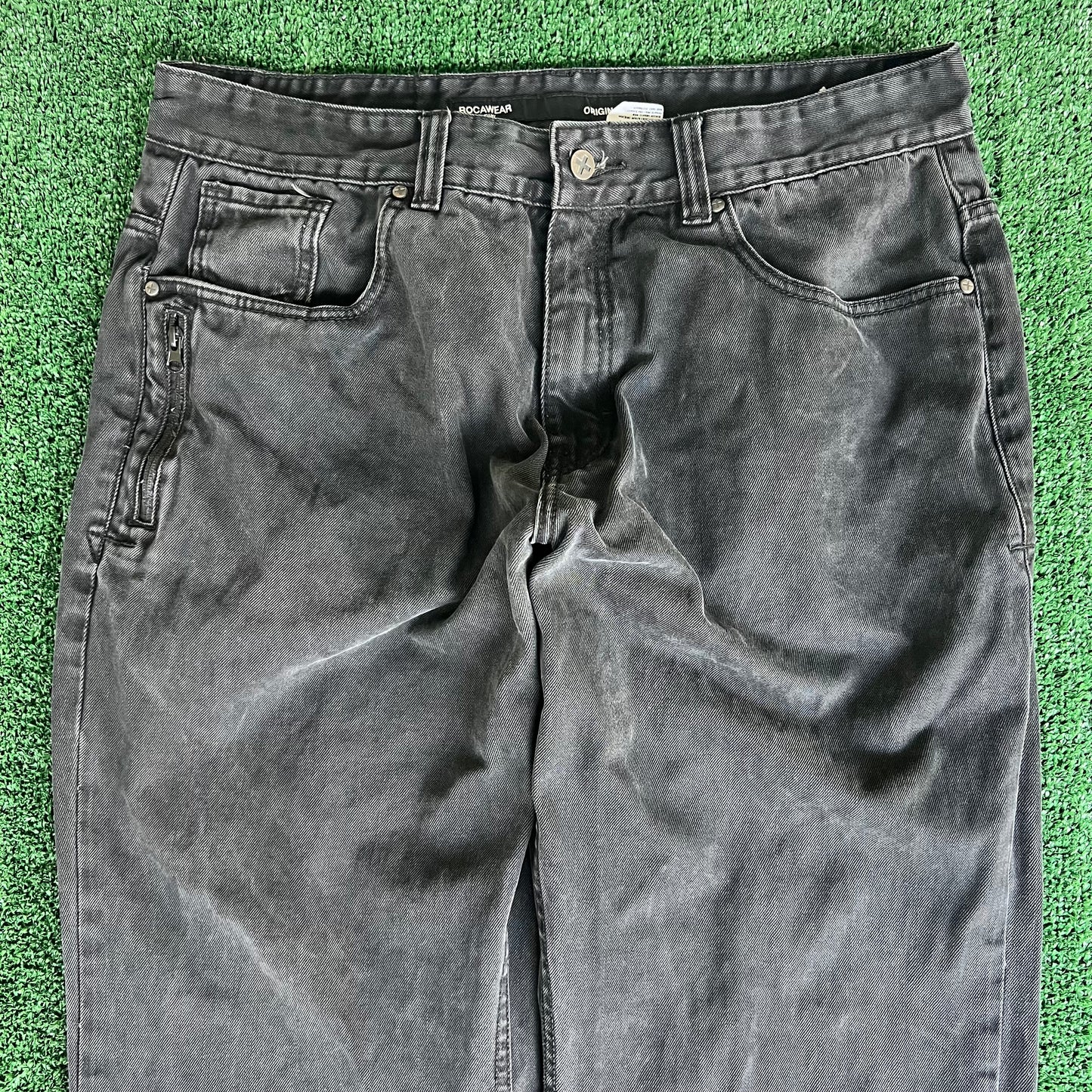 Y2K Men's Rocawear Baggy Wide-Leg Black Jeans 39x31" 20" Open JNCO Style