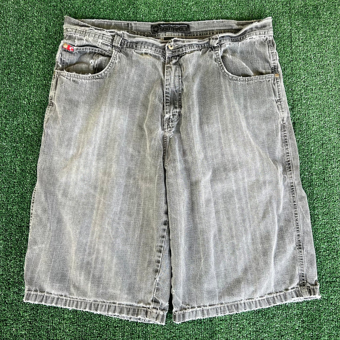 Y2K Southpole Faded Gray Baggy Distressed Jean Shorts - 40x13"