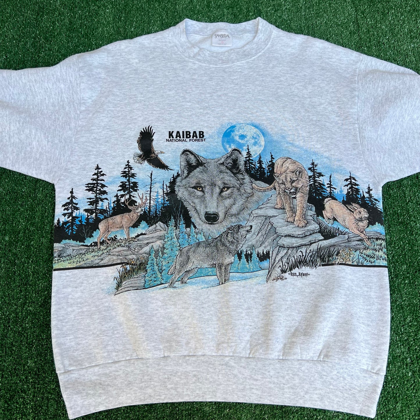 VTG 90s Men's Kaibab National Forest AZ Wolf Wrap Around Print Gray Sweatshirt - XL