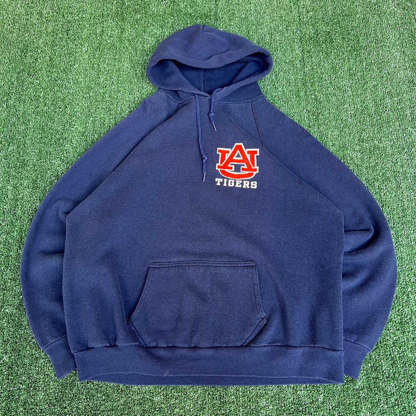 Vintage 70s 80s Auburn Tigers Navy Blue Boxy Raglan Cut Hoodie Medium 23x25"