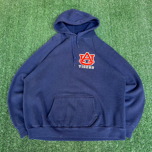 Vintage 70s 80s Auburn Tigers Navy Blue Boxy Raglan Cut Hoodie Medium 23x25"