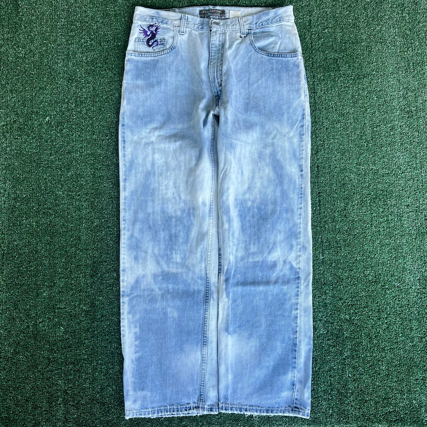 Y2K Levi's SilverTab Acid Wash Repaired Baggy Dragon Jeans - 34x30.5" 18" Opens