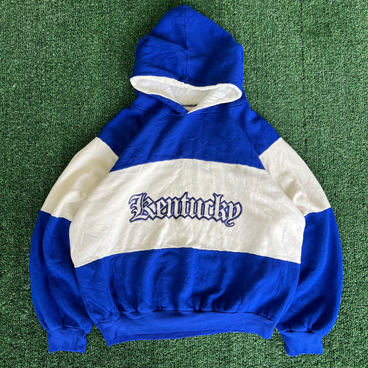 90s Kentucky Wildcats UK Blue White Old English Colorblock Boxy Hoodie 24x24" - Large