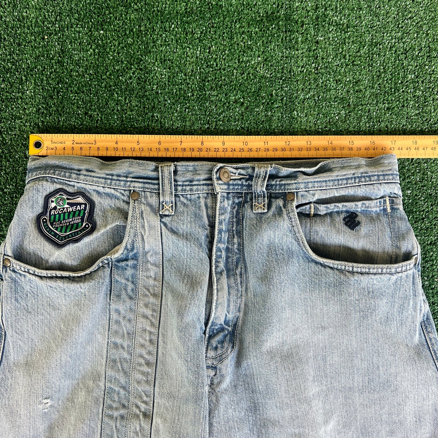 Y2K Rocawear Baggy Distressed Light Wash Blue Jean Shorts - 34x14.5"