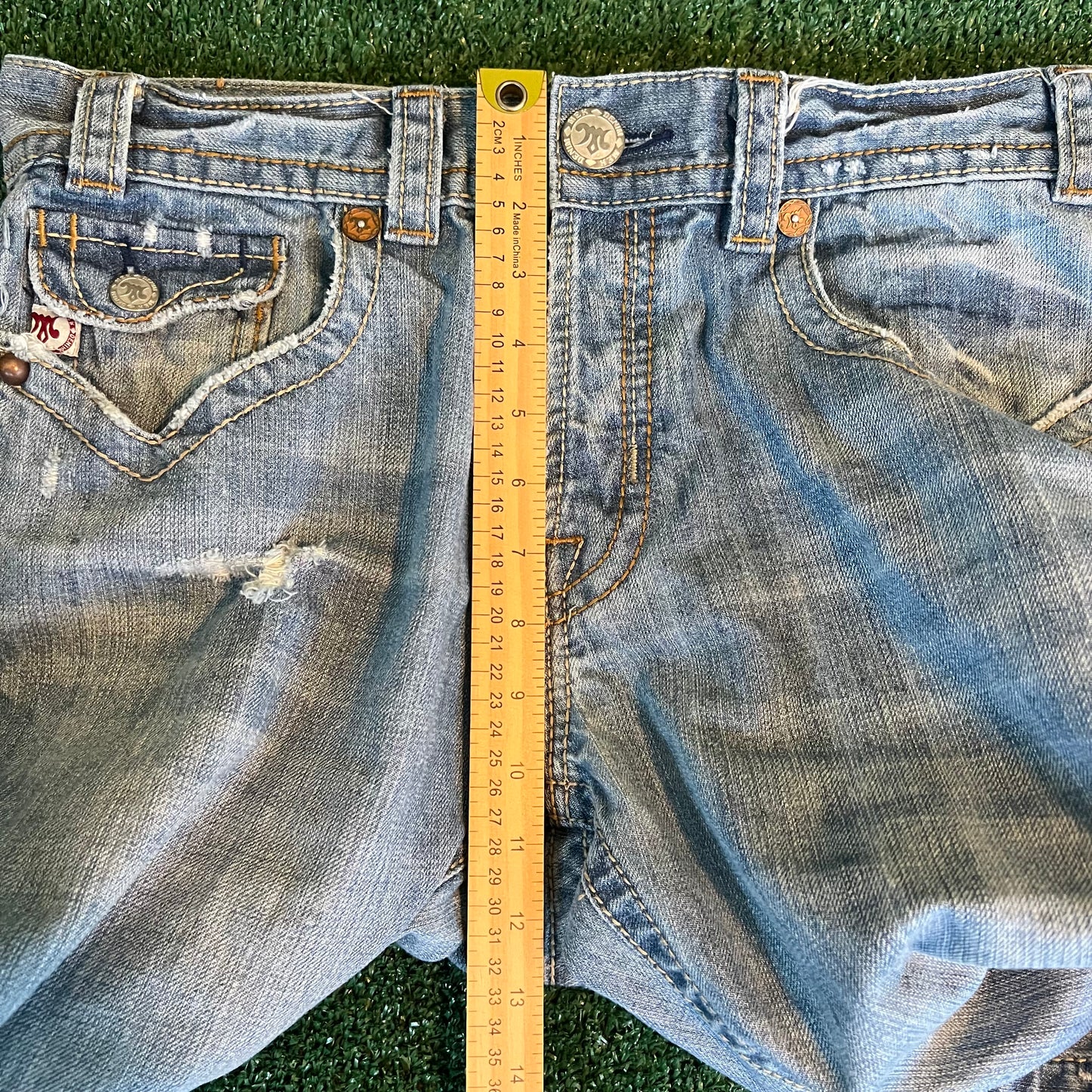 Y2K MEK Baggy Wide-Leg Bootcut Flared Light Wash Blue Jeans - 36x30" 20.5" Openings