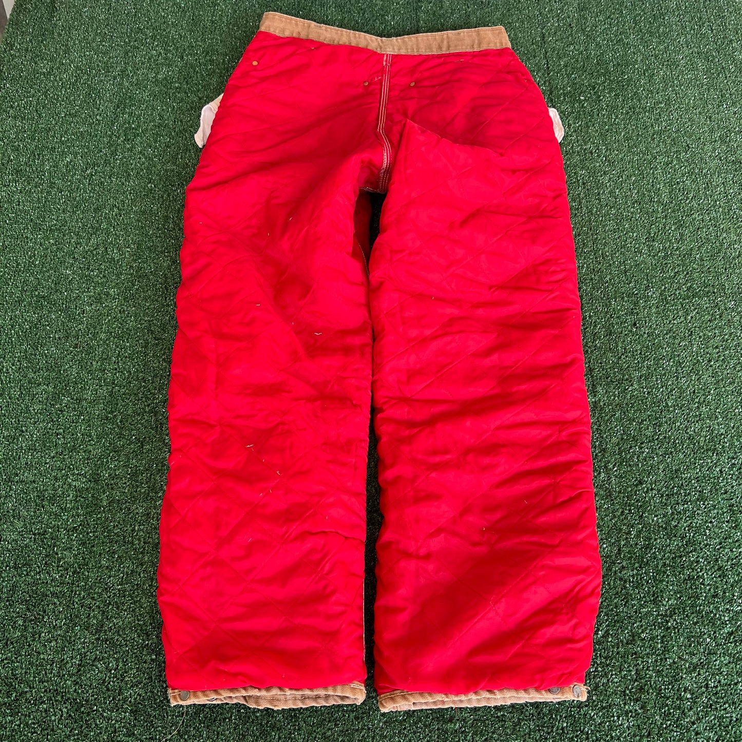 70s Carhartt Brown Canvas Red Lined Quilted Talon Zipper Pants - 32x27.5"