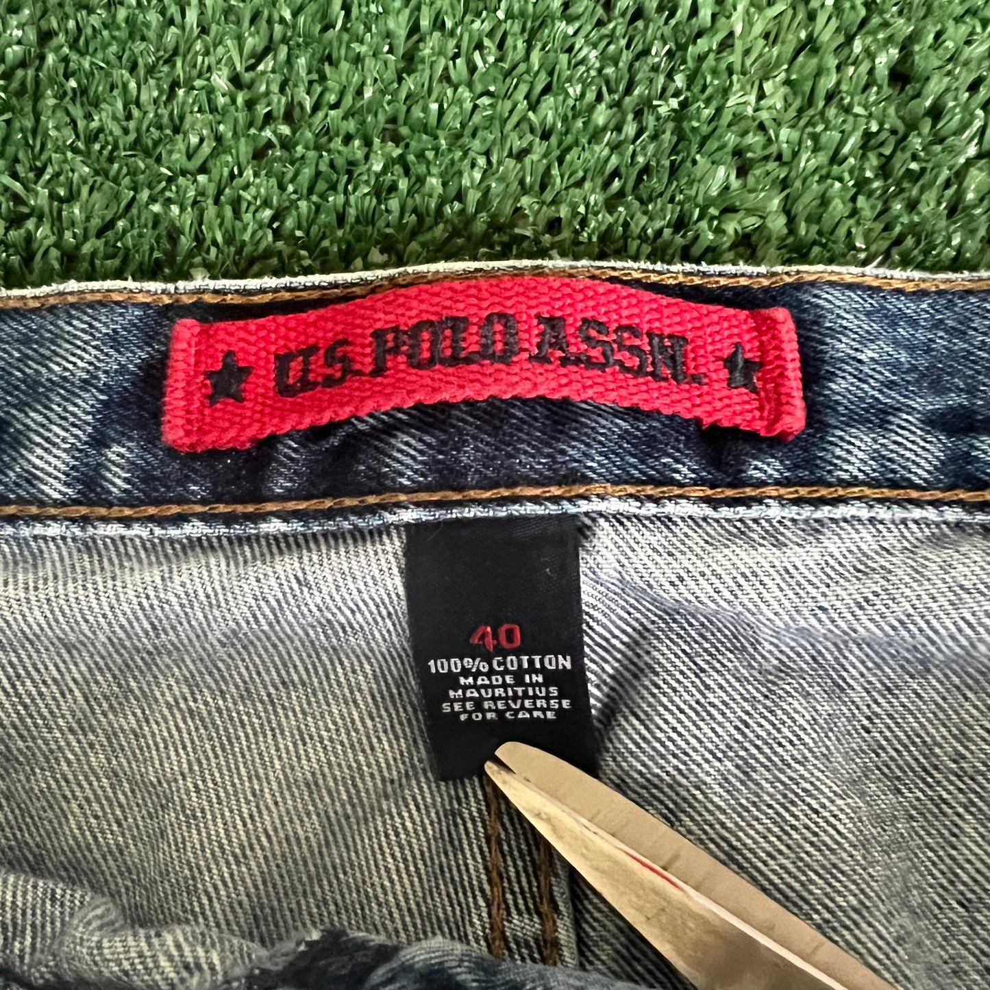 Y2K Men's US Polo Assn Baggy Carpenter Skate Blue Denim Shorts Jorts - 39x13"