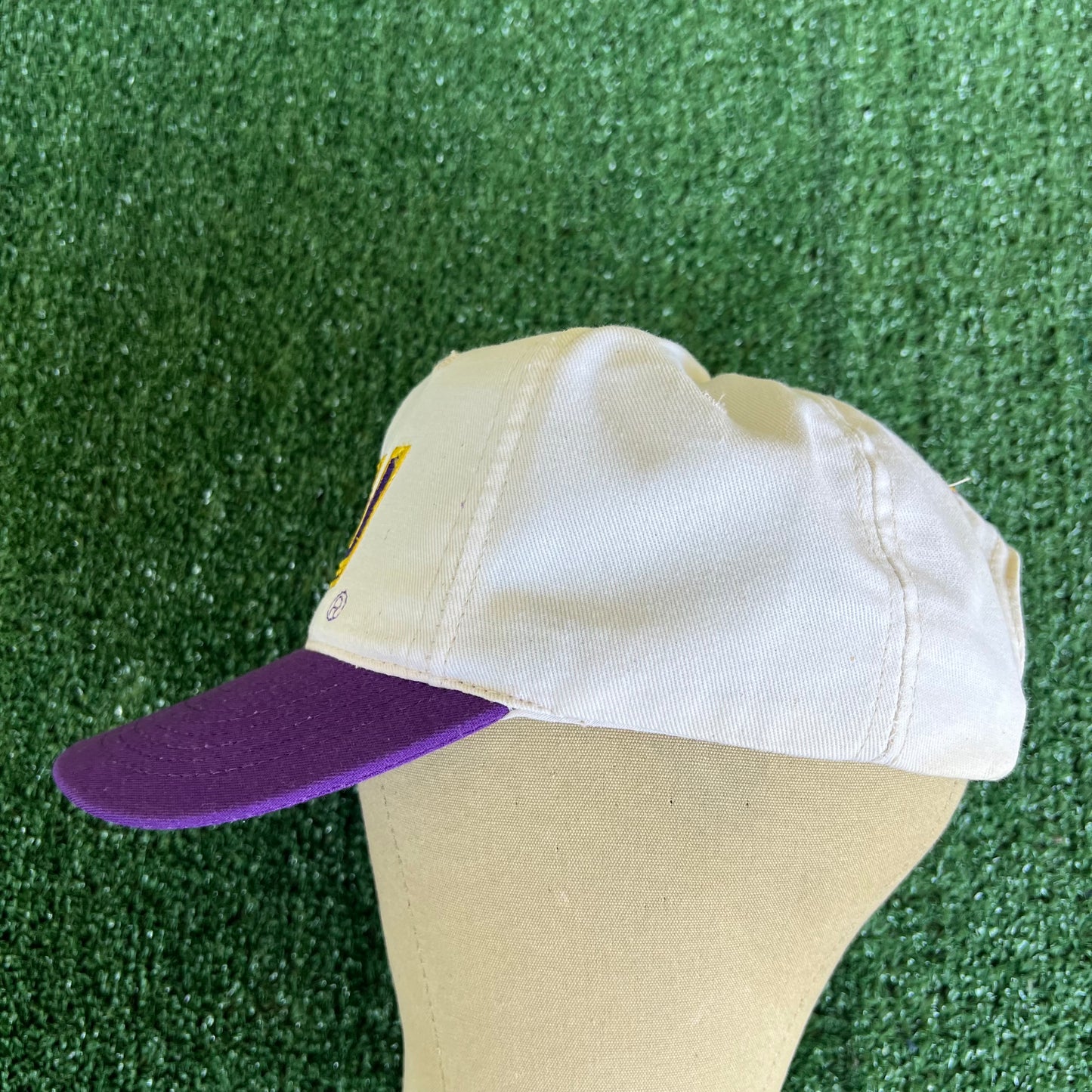 90s East Carolina University Pirates Script White Purple Snapback Hat