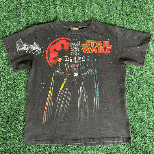 90s Star Wars Darth Vader AOP Black Boxy Cropped Black T-Shirt - Medium