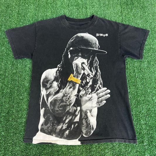 Vintage Y2K Men Live Nation Lil Wayne Weezy Big Print Rap Black T-Shirt - Medium