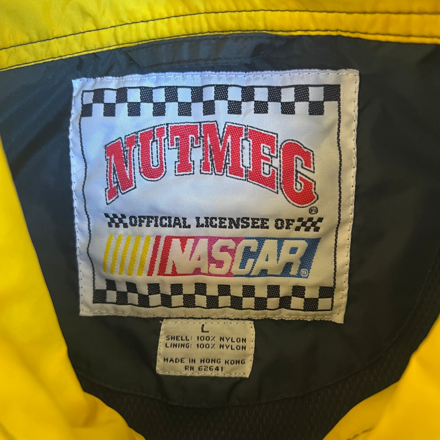 VTG 90s Nutmeg Nascar Rusty Wallace 2 Black White Yellow Colorblock Jacket - Large