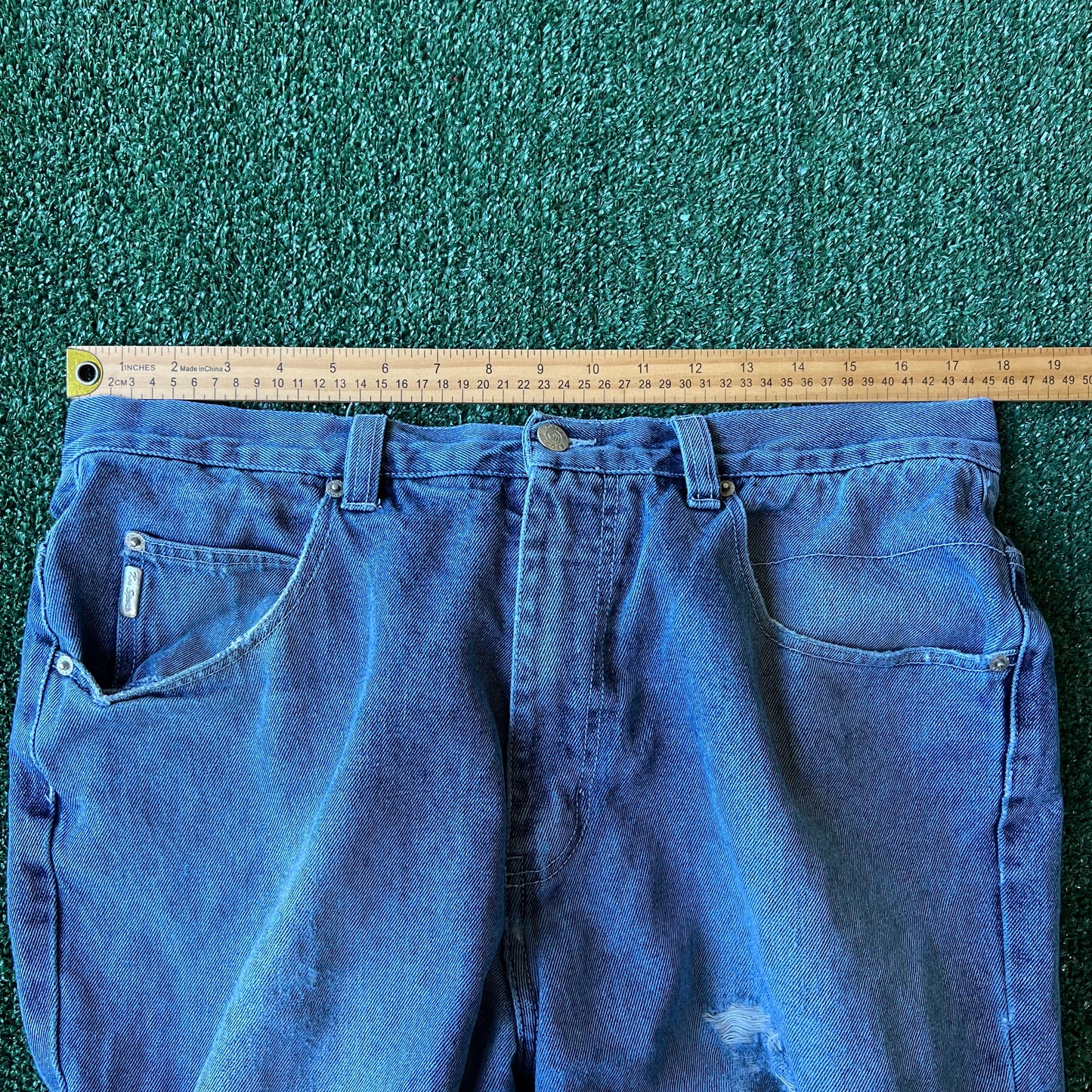 Y2K Koman Baggy Straight Distressed Blue Jeans - 35x30" 19" Open Southpole Style