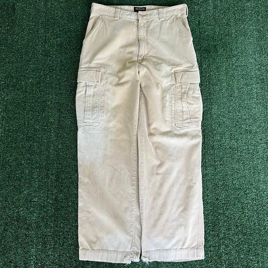 Y2K Britches Baggy Straight Light Beige Sun Faded Corduroy Cargo Pants - 33x30.5" 19" Openings
