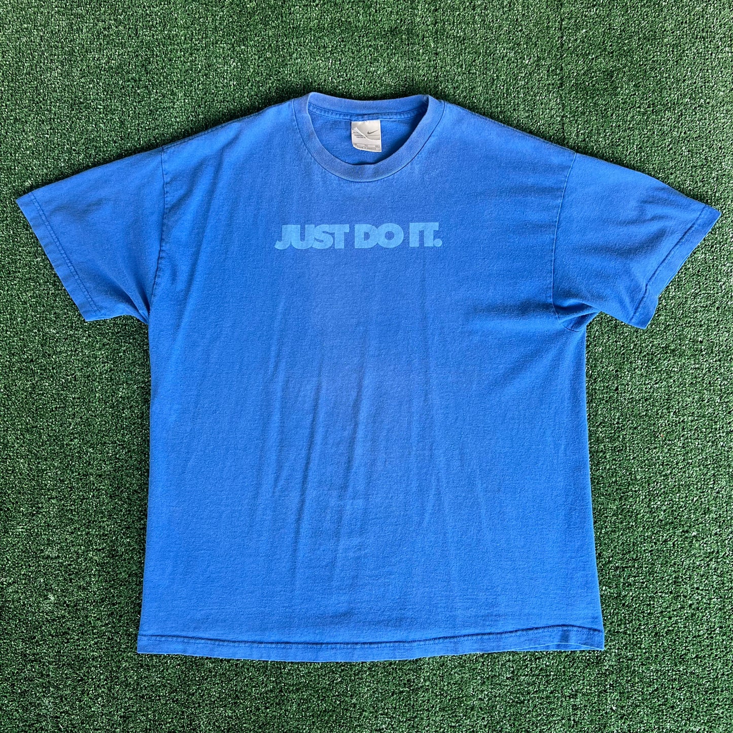 Y2K Nike Silver Tag Just Do It Spellout Blue T-Shirt - XL