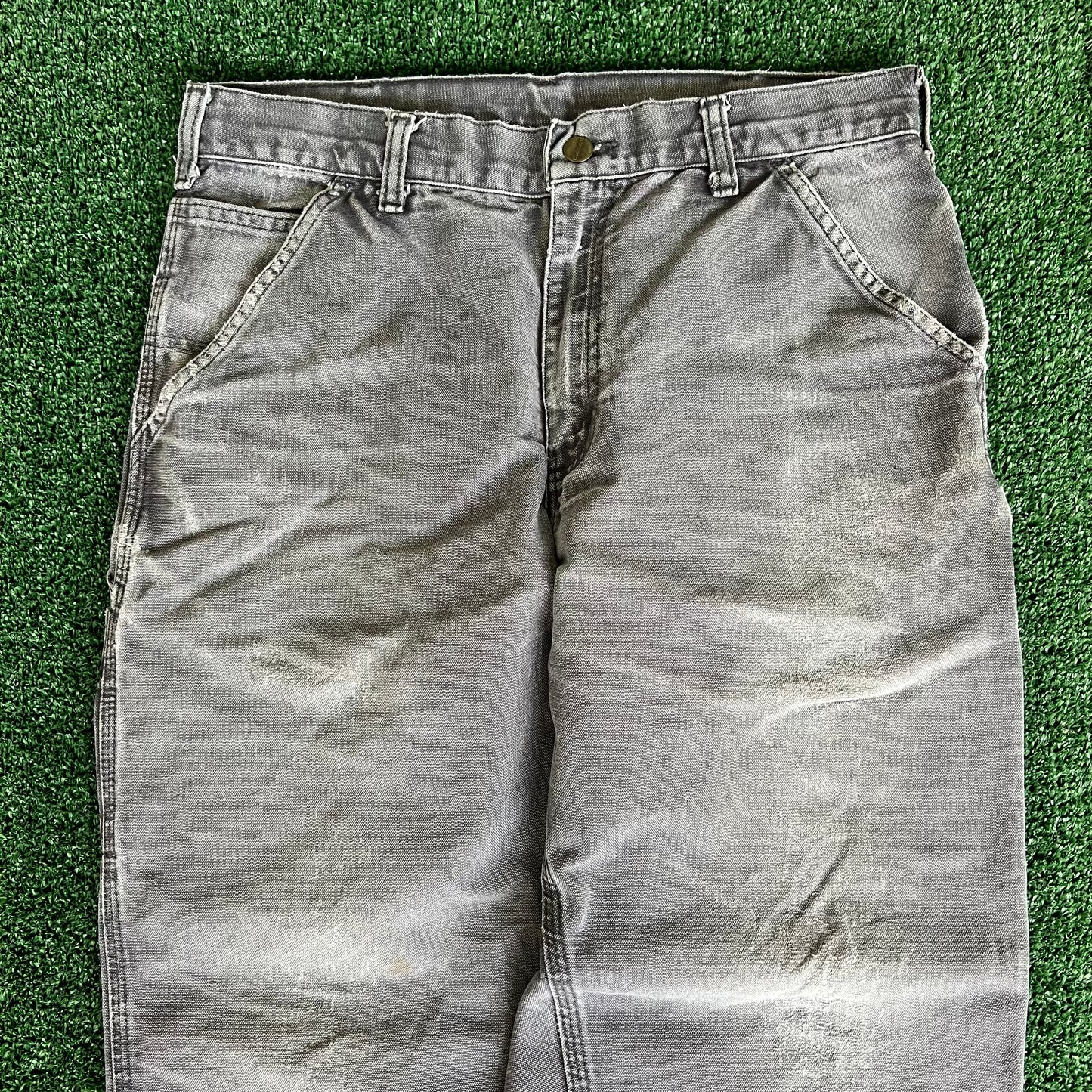 Y2K Carhartt B11 PTB Faded Gray Baggy Carpenter Canvas Pants - 33x29 18" Openings