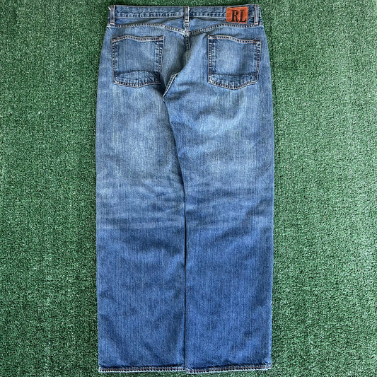 Y2K Ralph Lauren Ashmore Baggy Straight Blue Jeans - 38x30.5" 19" Openings