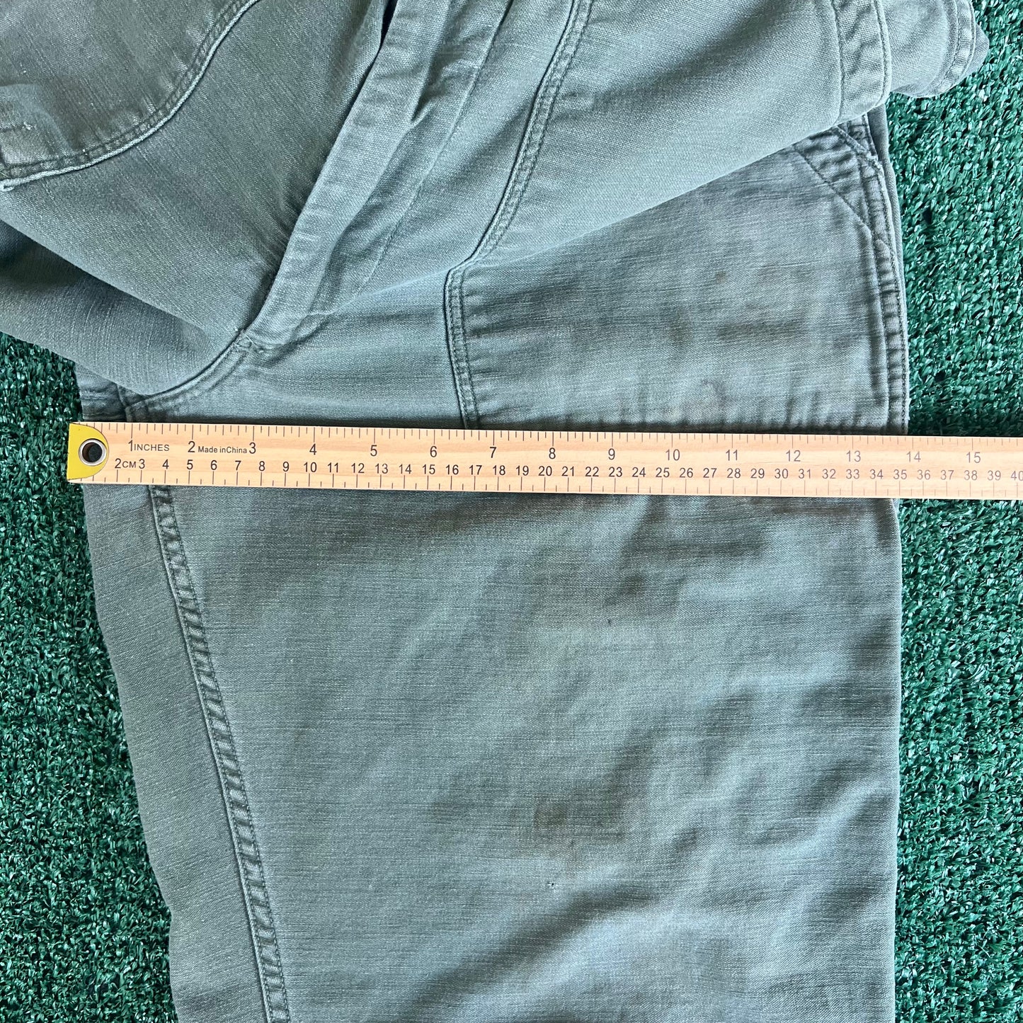 70s Vietnam War OG-107 Type 1 Zipper Fly Baggy Straight Green Pants - 33x28" 18.5" Openings