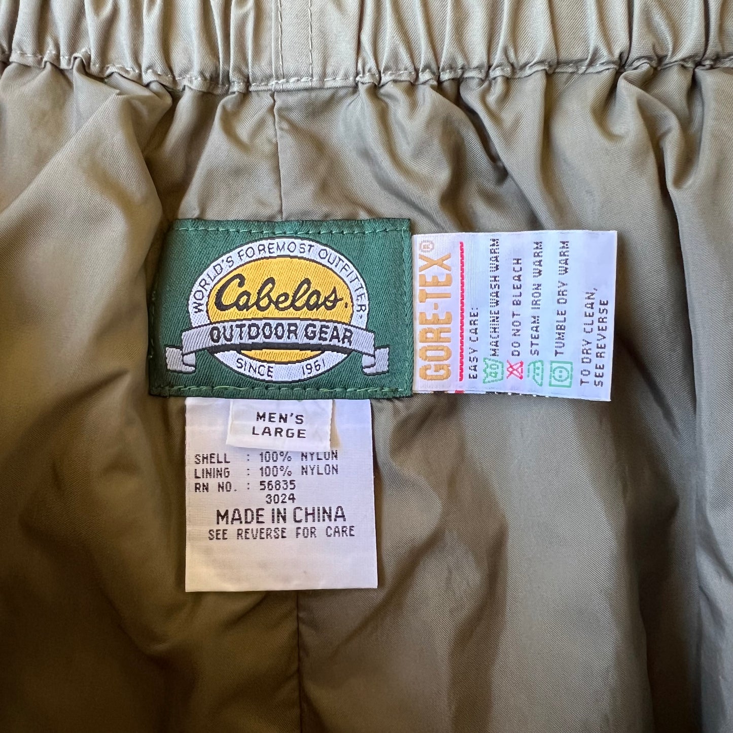 Y2K Cabelas Olive Green Double Knee Gore-Tex Nylon Waterproof Pants - Large