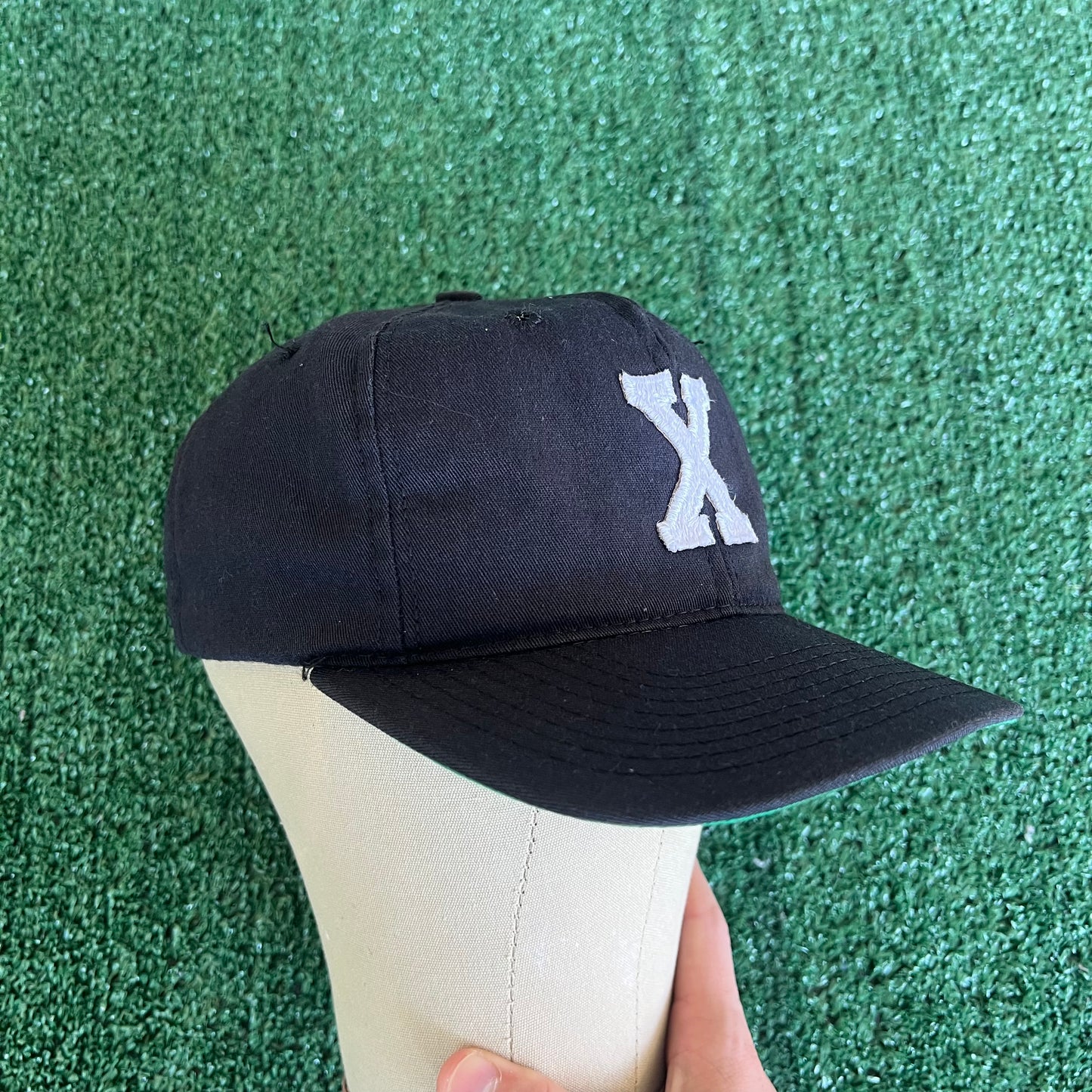 90s Black Malcolm X Blockhead Black Wool Snapback USA Made Hat Cap