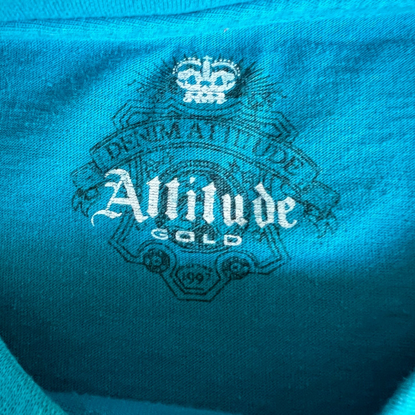 Y2K Attitude Gold Tribal Wings Teal Blue T-Shirt - Medium