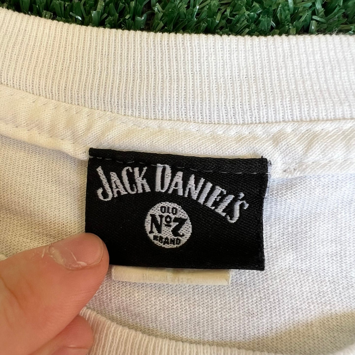 VTG Y2K Jack Daniels Whiskey Promo Center Logo Motorcycle White T-Shirt - Large